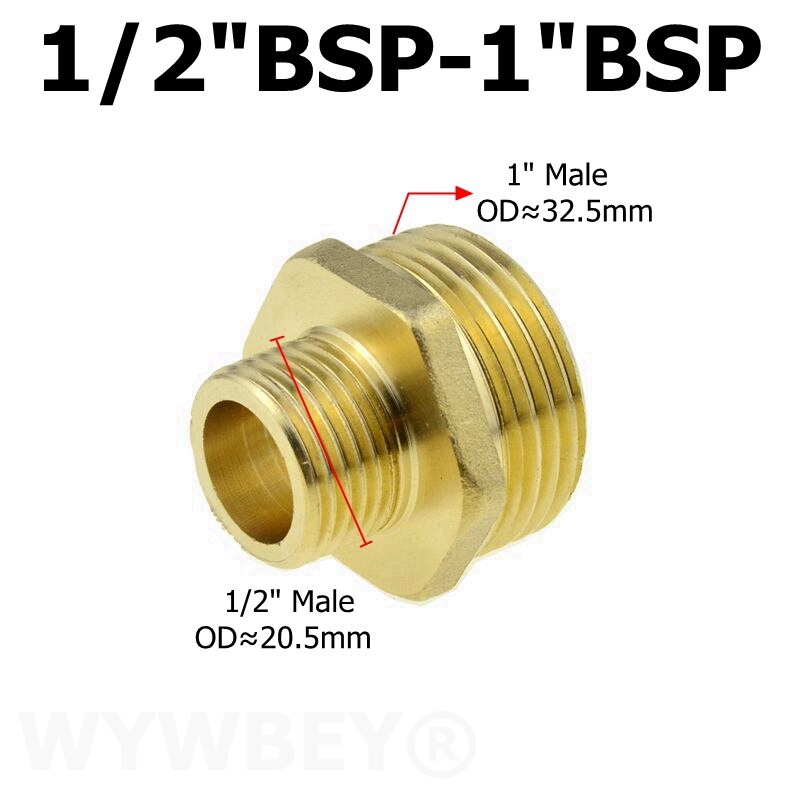 Messing sekskantet nippel rørfitting kobber adapter 1/8 1/4 3/8 1/2 3/4 han lige reduktionskoblingsforbindelse vand gas vvs samling: Dn15-dn25 04-08