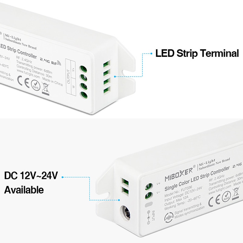 2.4GHz Single Color LED Strip Controller DC12V~24V Upgraded smart led dimmer 12A/Channel can APP/wifi Voice/remote control