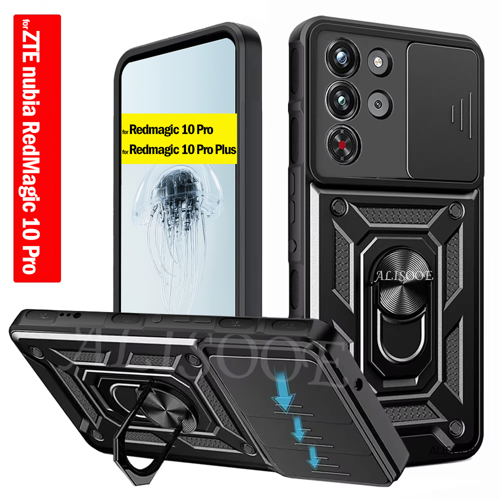 Funda for ZTE Redmagic 10 Pro Case Slide Camera Ring Stand Protection Cover for ZTE Red Magic 10 Pro Plus Shockproof Capa