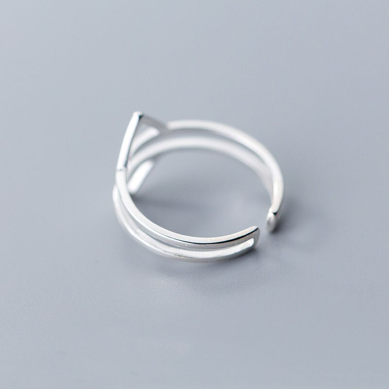 Inzatt echter 925 sterling silber geometrischer dreiecksring mit öffnung für damen, hohlring, einzigartiger feinschmuck, minimalistisch