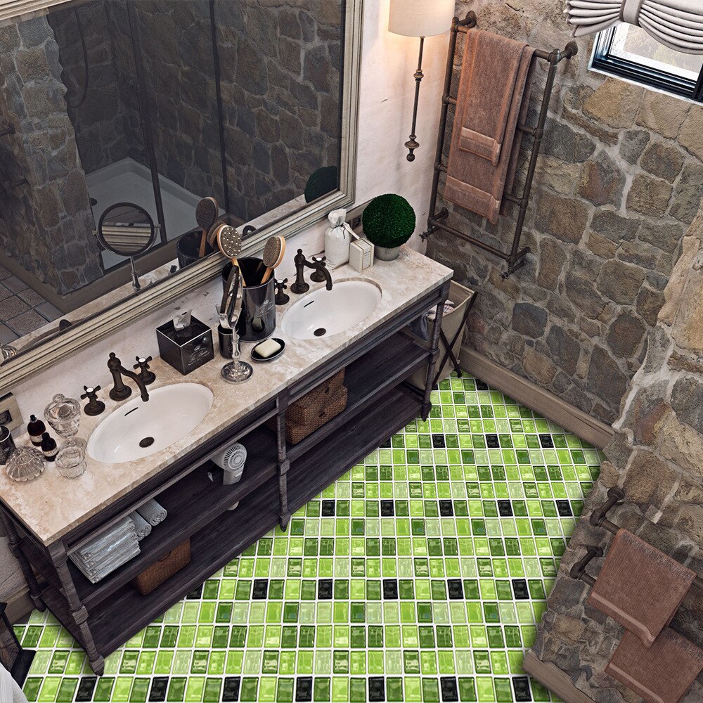10 Pcs Green Mosaic Waterproof PVC Floor Tile Stickers Kitchen Wall Oilproof Sticker Living Room Decor Home Decoration
