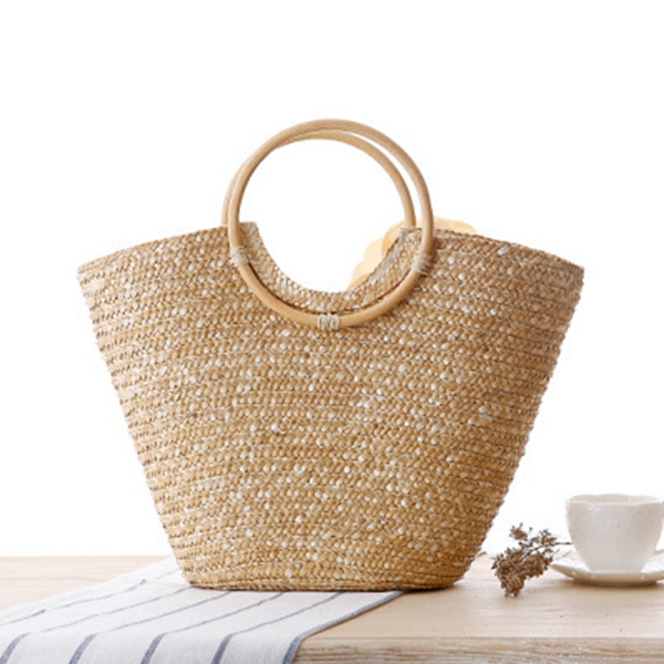 Frauen Stroh Handtasche Blume Woven Sommer Strand Messenger Tote Tasche Korb Shopper Geldbörse
