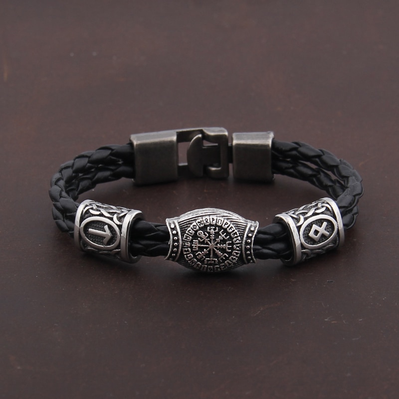 Nordic Amulet Runic Runes Beads Talisman Valknut Vegvisir Compass Trinity Symbols Viking Bracelet Men Women Vikingos Jewelries