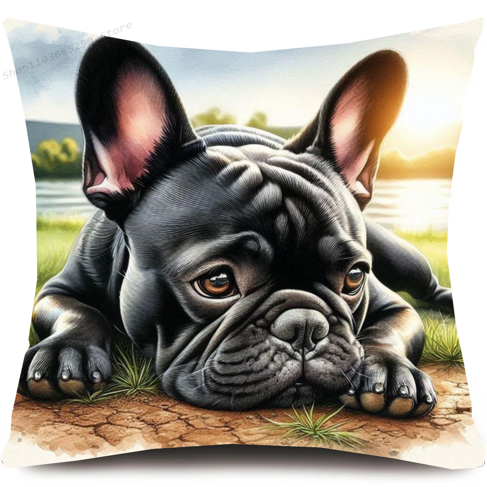 Niedlicher Haustier-Kissenbezug mit französischer Bulldogge, Kissenbezug, Sofa-Kissenbezug, Raumdekoration