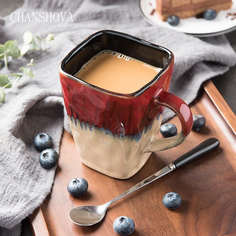 Chanshova høj kapacitet 420ml kinesisk retro stil farve glasur firkantet keramisk krus porcelæn kaffe krus te kop  h254