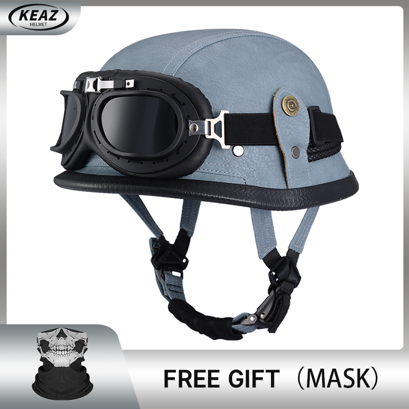Casque demi-visage en cuir de Style allemand pour moto, prix d'usine, Cap1/2 approuvé par le DOT, casques + lunettes à visage ouvert: Lavande / XL