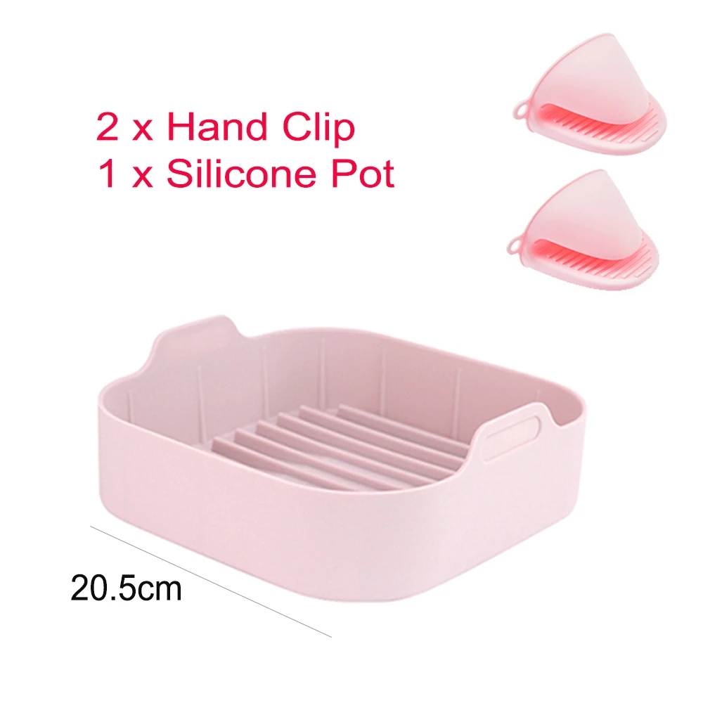 Airfryer Siliconen Pot Oven Bakplaat Gebakken Pizza Kip Mand Mat Ronde Vierkante Replacemen Air Friteuses Grill Pan Accessoires: Pink 3pcs