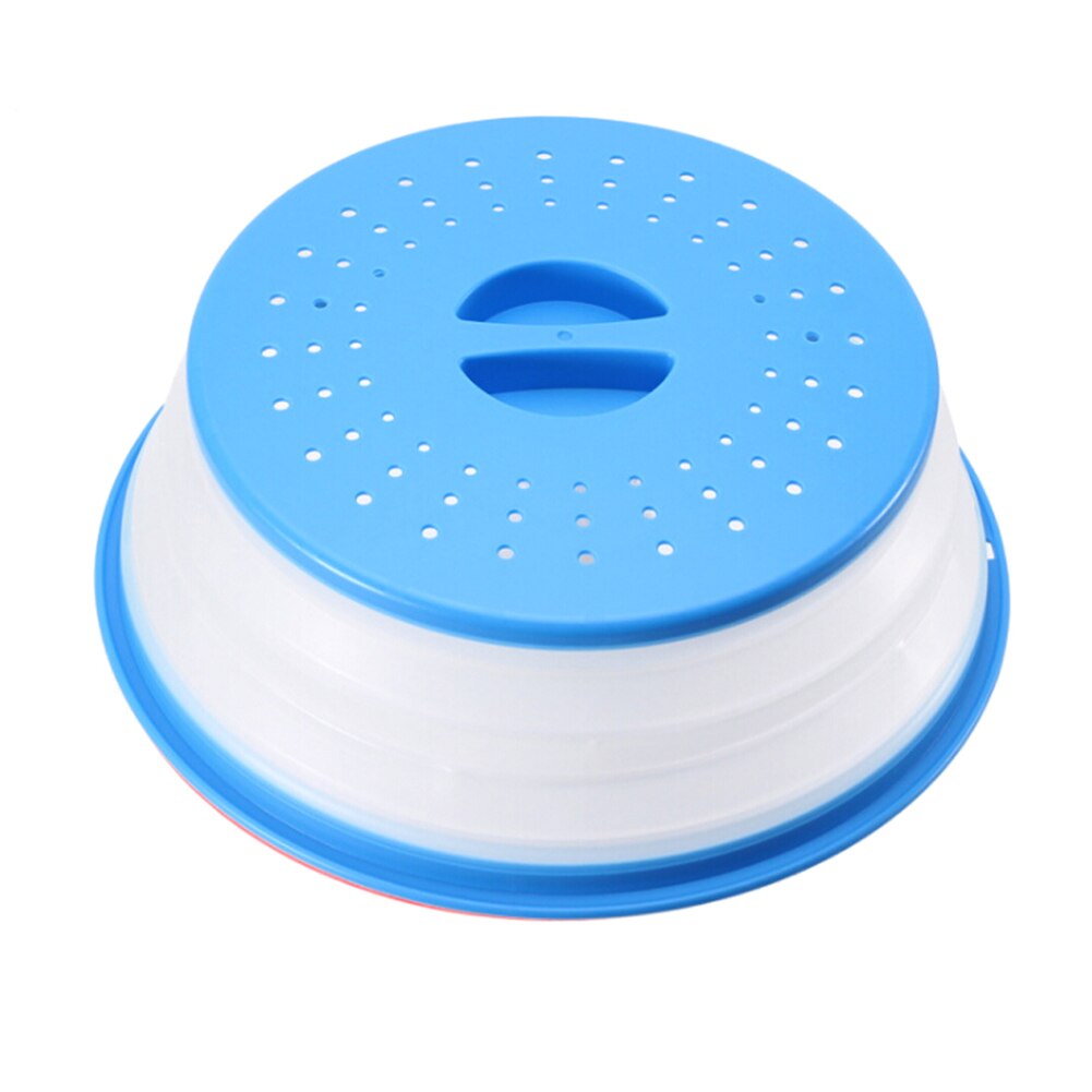 Microwave Splash-proof Cover, Collapsible Food Cover Hollow-out Drain Basket with Handle: Blue