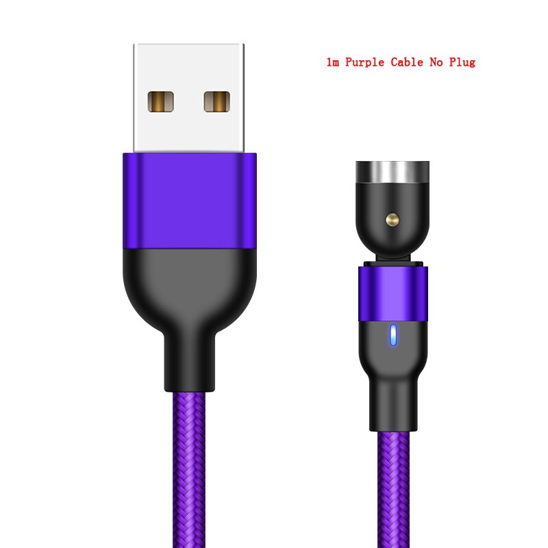 3A 540 degrés rotation câble magnétique Micro USB Type C câble câble de charge magnétique pour iPhone 11 Pro Max Samsung ligne: 1m PurpleCable