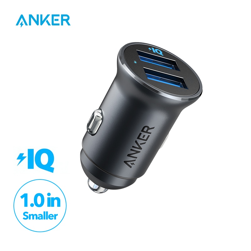 Anker Auto Charger Fast Charger Mini 24W 4.8A Metalen Dual Usb Powerdrive 2 Legering Flush Fit Auto Adapter Met blauwe Led Voor Iphone 12