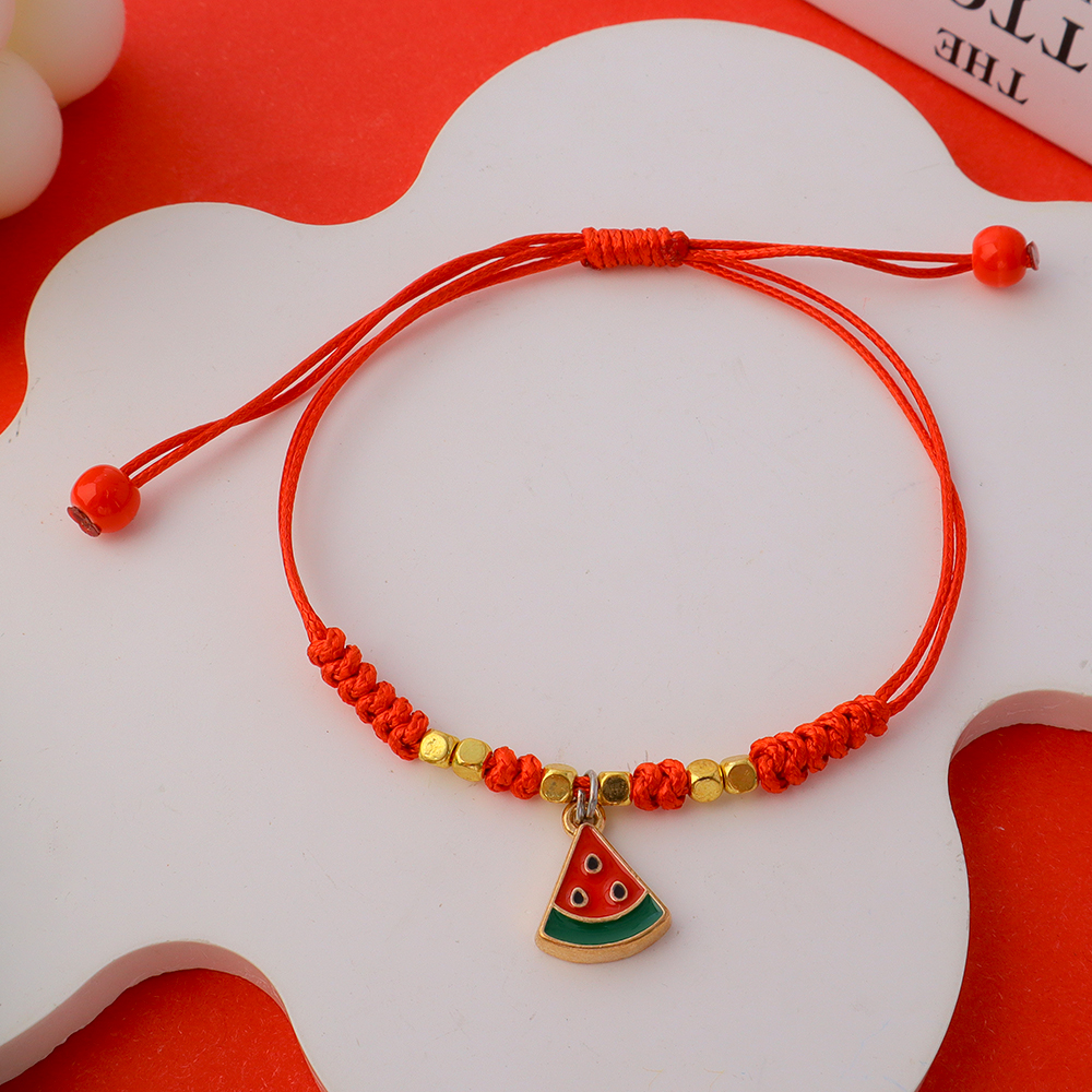 Dulce fresa cereza trenzada cuerda de mano DIY pulseras de cuerda roja ajustables para niñas accesorios de joyería: Color amarillo claro