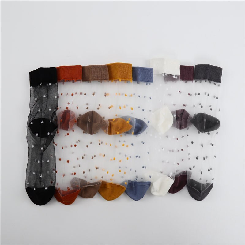 [EIOISAPRA]Spring Summer Transparent Casual Heap Heap Socks Women Japanese Vintage Glass Silk Dot Thin Colorful Short Socks