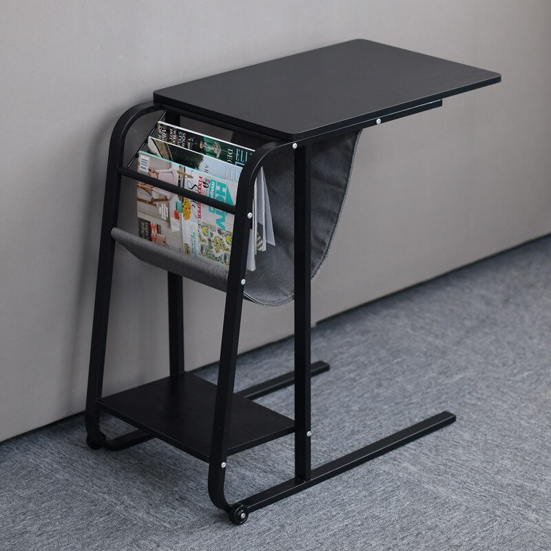 Movable bedside laptop desk household carbon steel skeleton high lifting bed with small side table storage rack: C