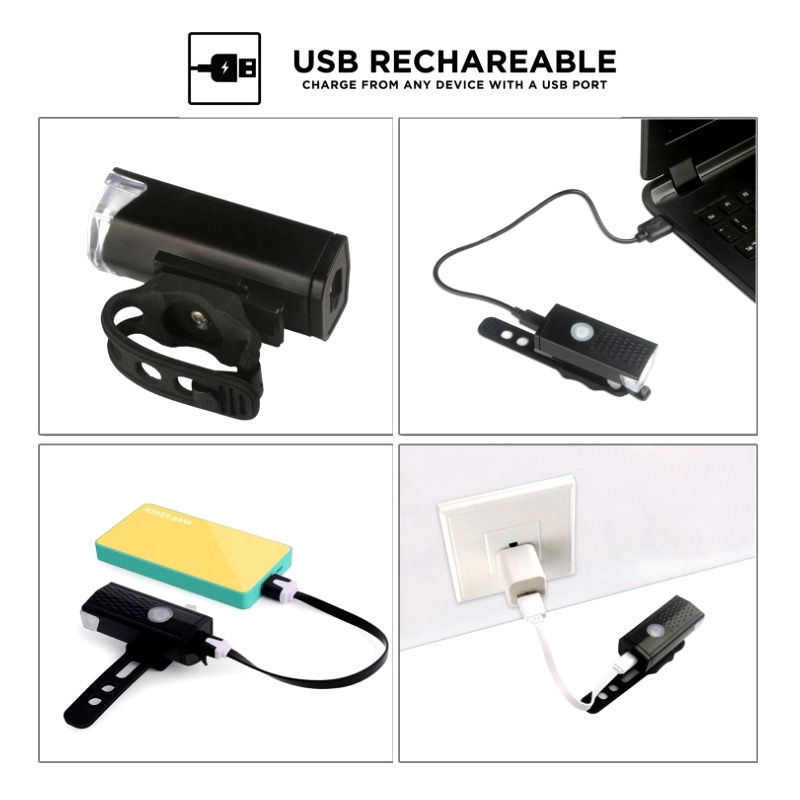 Cykellygte usb genopladelig 300 lumen 3 mode cykel forlygte 6000k vandtæt cykellygte lommelygte