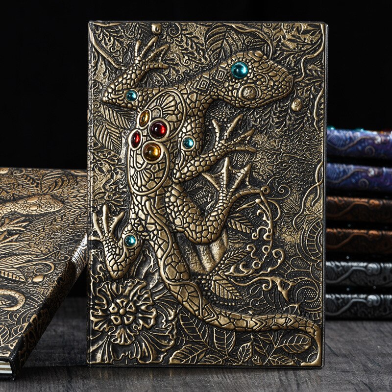Retro Embossed Cat Face A5 Notebooks and Journls 2022 Diary Travel Diary Planner School Book Journaling Stationery: Antique Brass Gecko