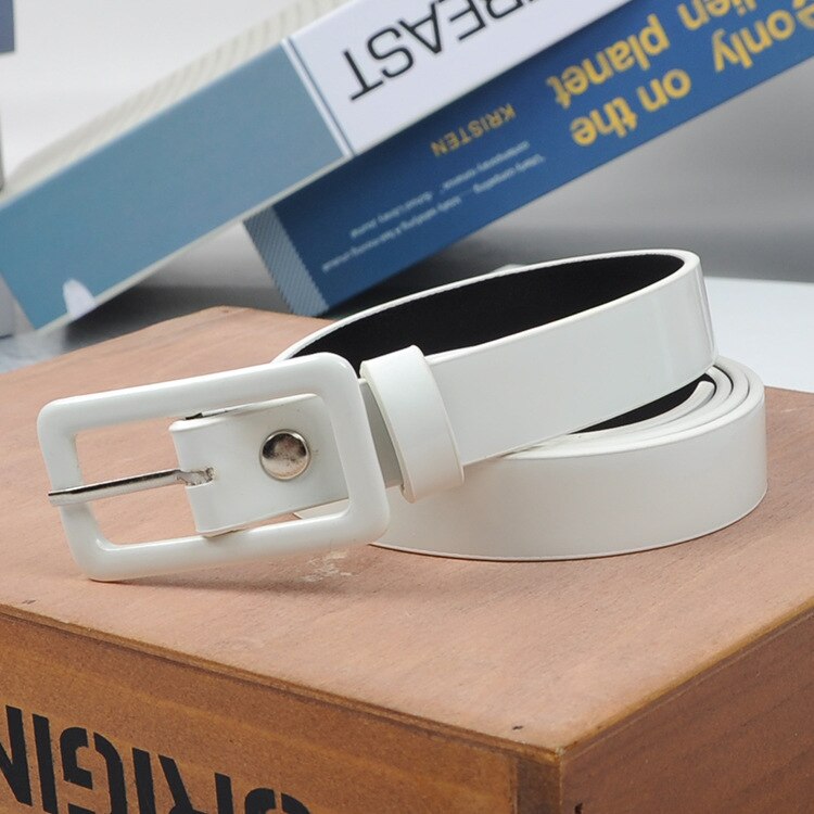 ! Cinturón de mujer con hebilla metálica de cuero amarillo rojo y negro, Cinturón fino para Vestido vaquero, cinturones de cintura para mujer, cinturón de 100CM: white