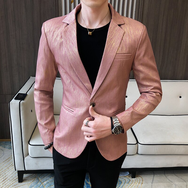 Stijlvolle pak blazer jas heren slim fit pak jas mantel heren blazer vintage england stijl roze heren blazer homme heren: Roze / Koreaans 2xl