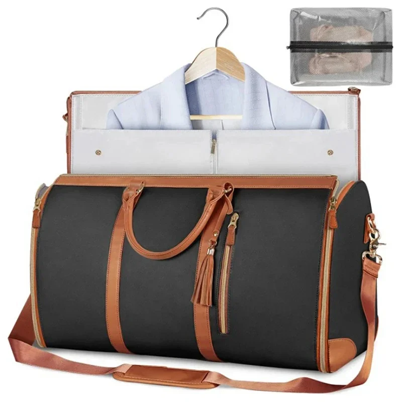 , bolsa grande de almacenamiento plegable de PU para traje, bolsa plegable de viaje para mujer, bolsa de ropa práctica, bolsa de lona, bolsa de viaje de negocios para mujer: LIGHT BLUE