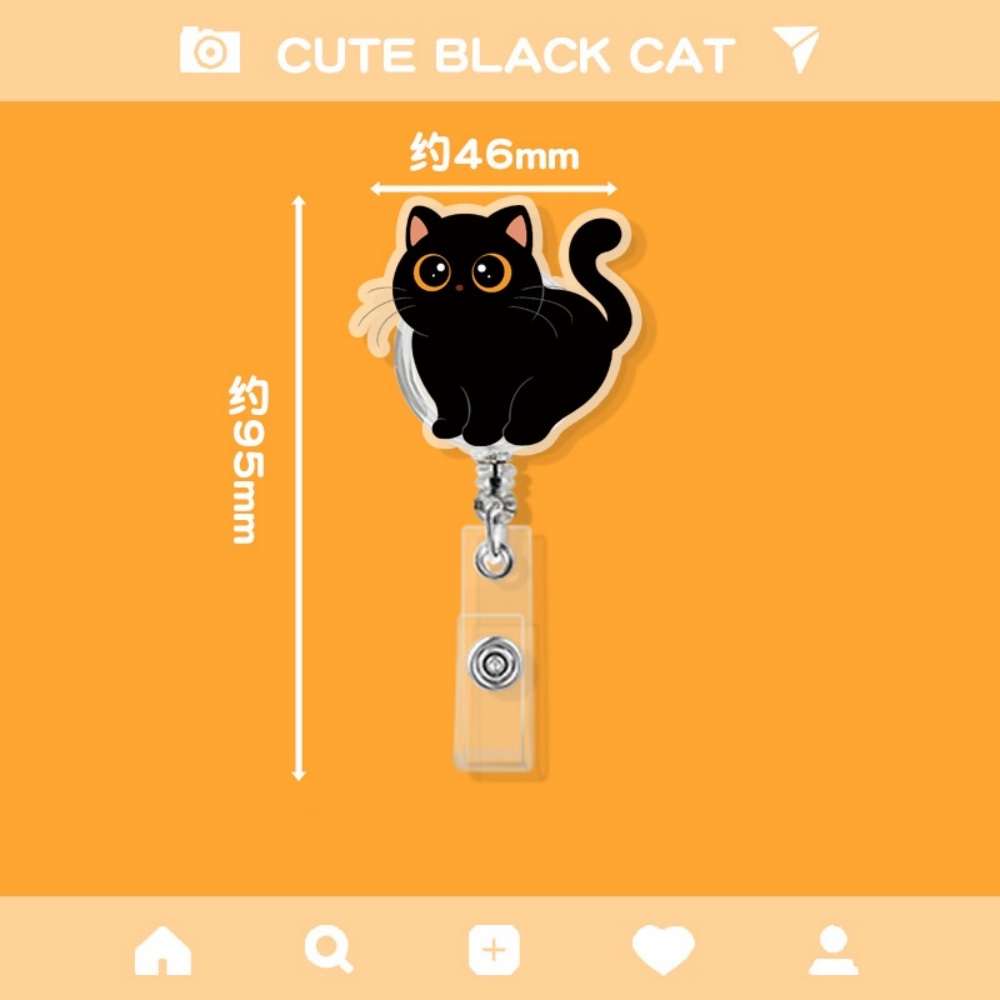 Bonito gato preto acrílico titular do crachá dos desenhos animados animal retrátil crachá carretel enfermeira médico escritório uso clipe id titular do cartão crachá carretel: YELLOW