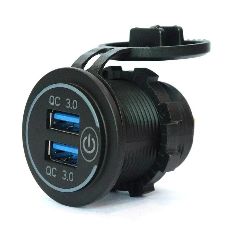 Quick Charge 3.0 Dual USB Fast Car Charger Socket accessori presa di corrente impermeabile 12V/24V QC3.0 con interruttore tattile e luce a Led