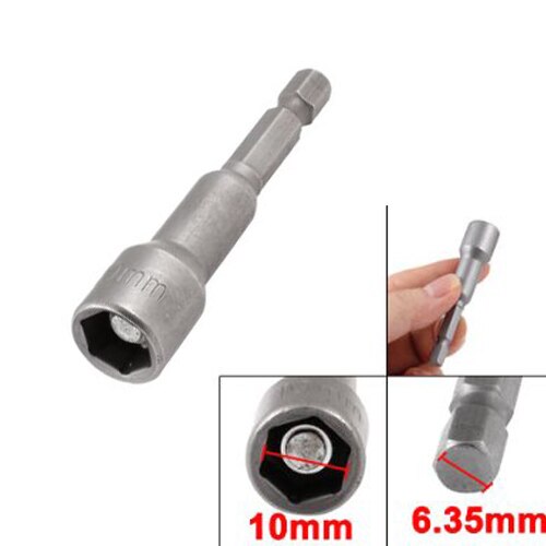 Gray Chrome-Vanadium 1/4" Shank 10mm Magnetic Hex Socket Nut Driver Setter