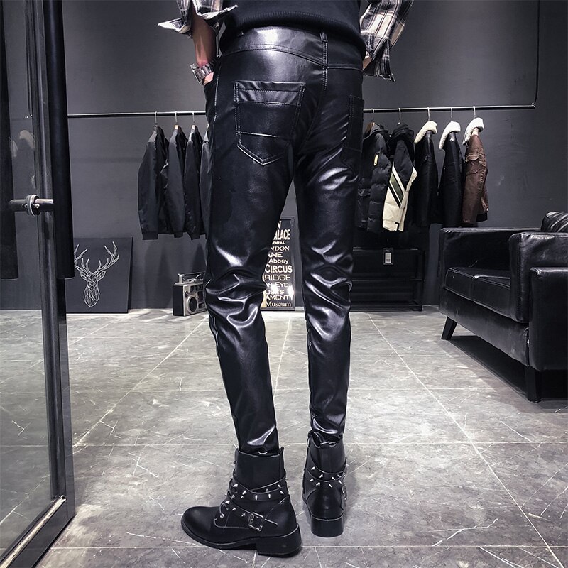 Pantalon en cuir homme | Automne et hiver, pieds Slim, Plus velours épais, coupe-vent , Hip Hop Fan Car, pantalons