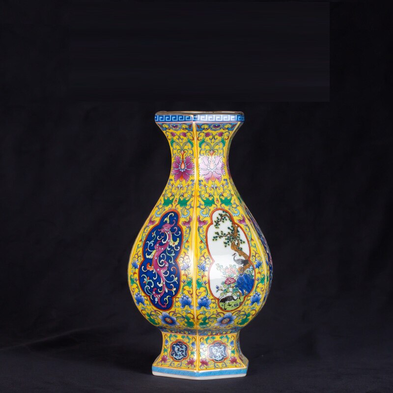 Yongzheng enamel vase with gold flower vase Jingdezhen antique ceramic vase vase