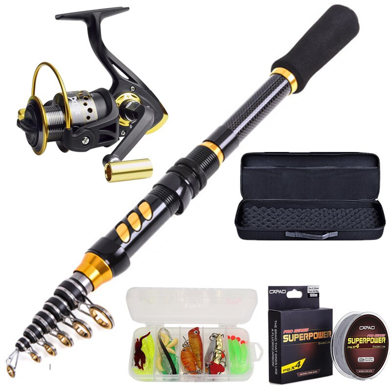 Fishing Rod Combo tools Kit Spinning Telescopic Fishing Rod Reel Set with Line Lures Hooks Fishing Bag Accessories: 2.4M