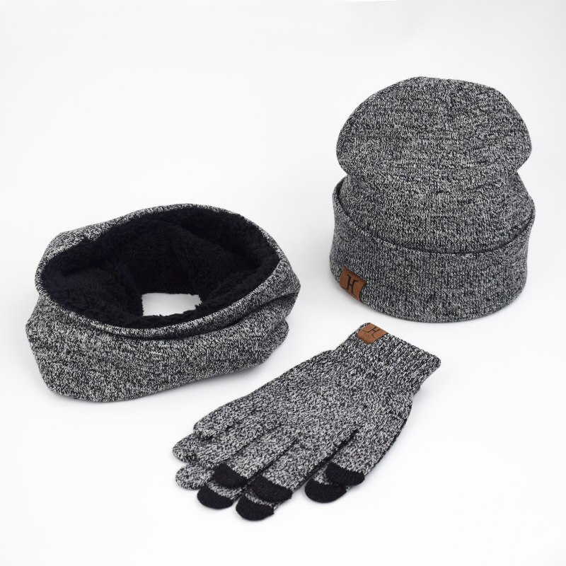 Et sæt mænd kvinder vinter hatte tørklæder handsker bomuld strikket hat tørklæde sæt til mandlige kvindelige vinter tilbehør 3 stykker hat tørklæde: Grå