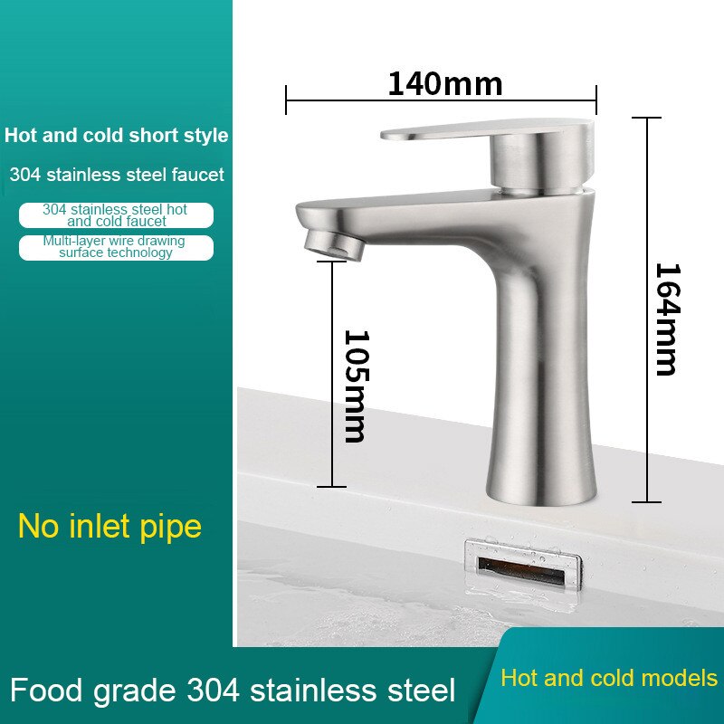 304 Stainless Steel Bathroom Faucet Basin Faucet Toilet Washbasin Single Cold Water Tap Bathroom Accessories: Hot cold short
