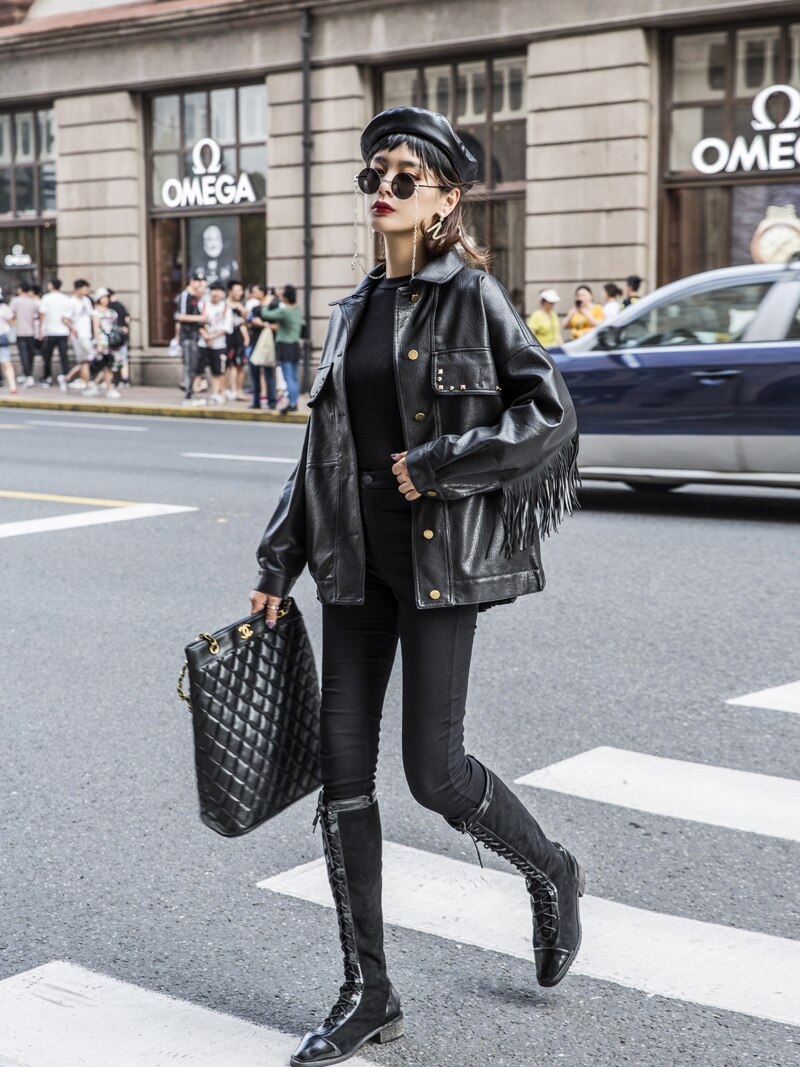 Rivet leather motorcycle jacket Outlet