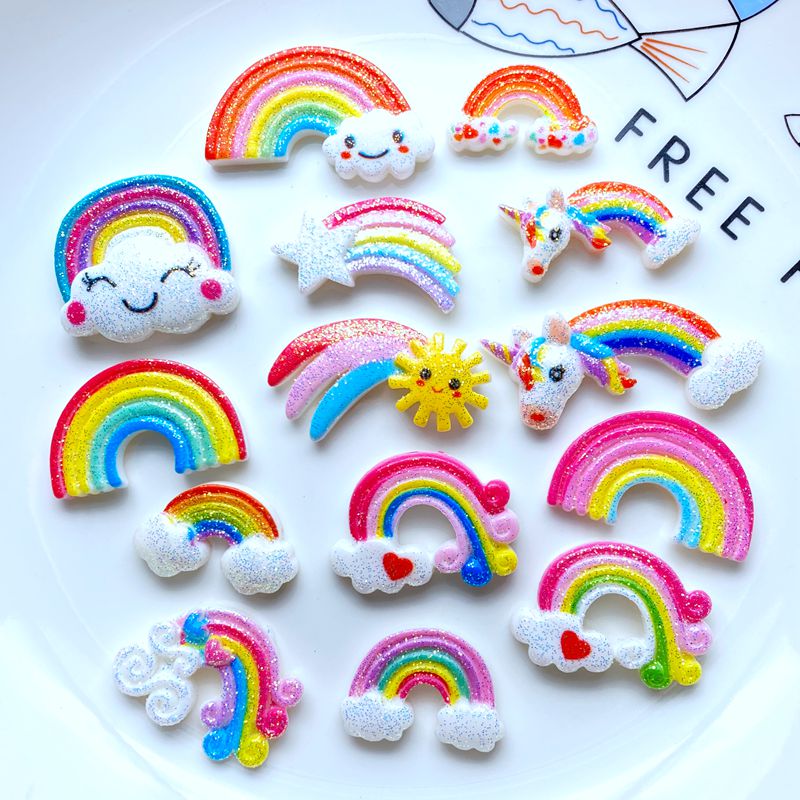 10Pcs Hars Leuke Gemengde Heldere Regenboog Serie Platte Achterkant Cabochon Plakboek Kawaii Diy Embellishments Accessoires: Mixed