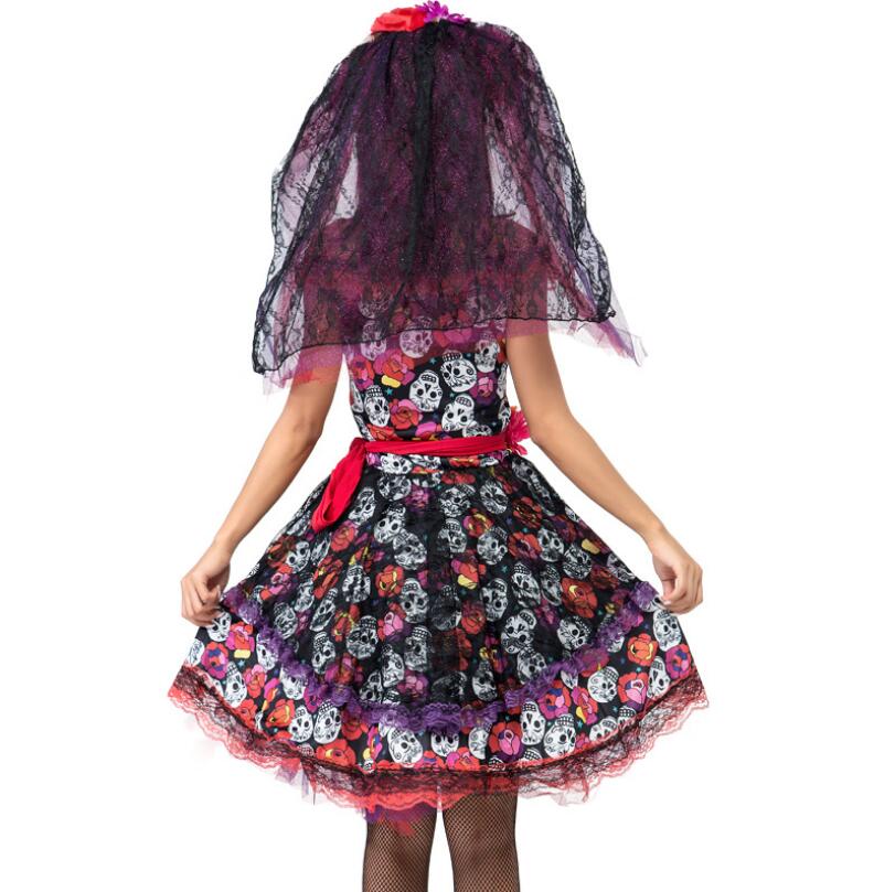 Adulte femmes sucre crâne Dia Costumes mexicain jour des morts maquillage fête fleur fée fantômes robe de mariée