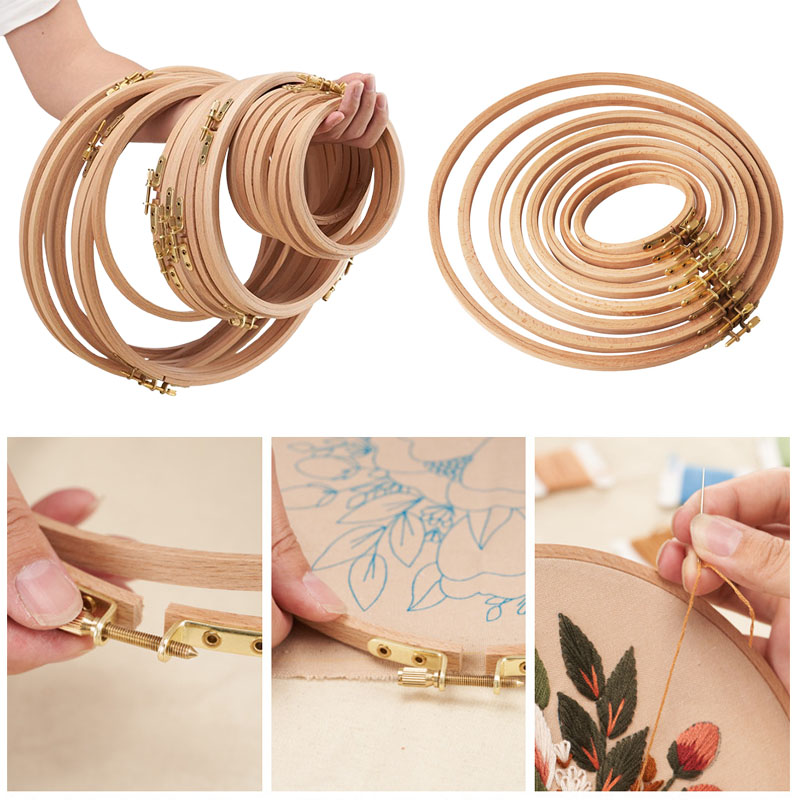 Conjunto de marco de aros de bordado de madera redondo de haya de 3-8 pulgadas, anillos de aro de bordado de punto de cruz, herramienta artesanal de costura para el hogar