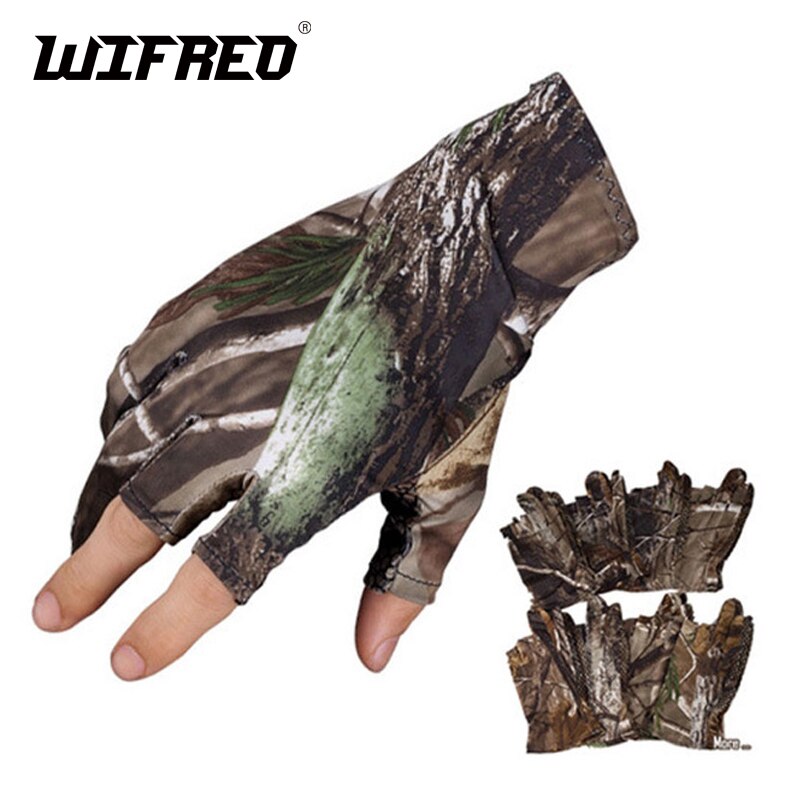 Wifreo Camouflage Vissen Handschoenen 3 Vingers Cut Light Anti Slip Camping Rijhandschoenen Karpervissen Voor Lente Zomer Herfst