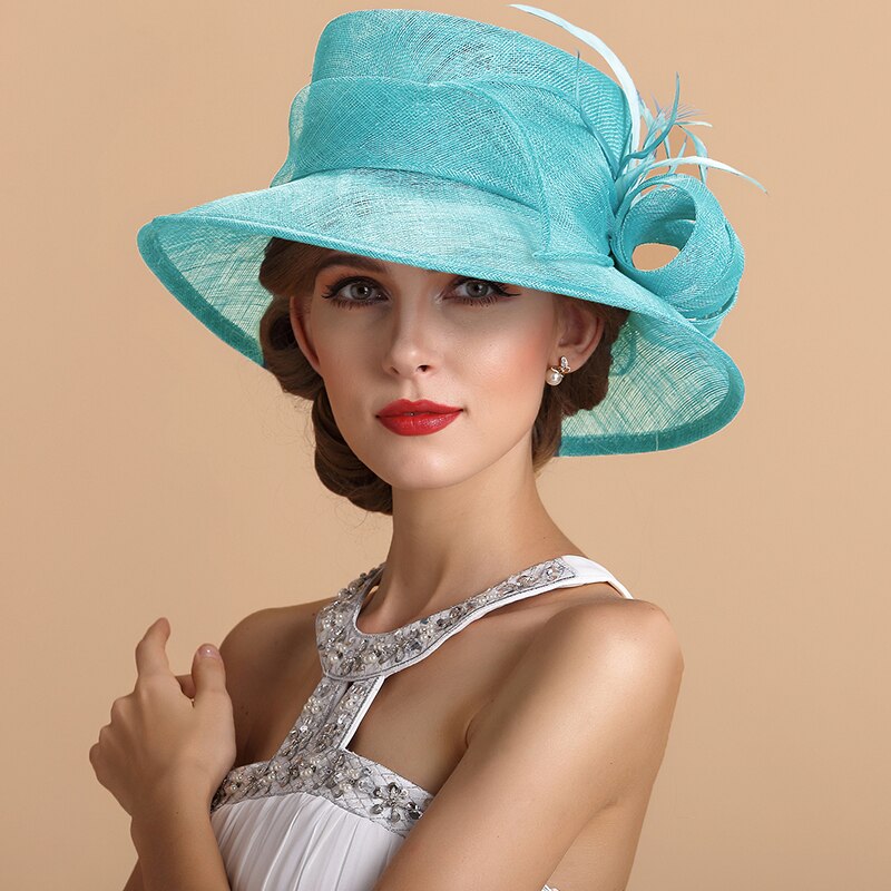 Mingli Tenagda Lake Blue Green Bride Hats And Fascinators Woman Grace Cambric Formal Hat Wedding Accessories Sombrero Boda Mujer