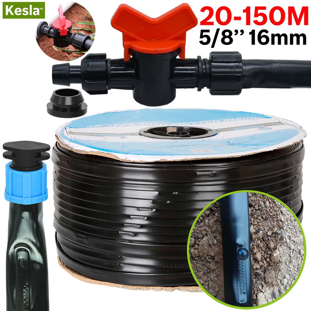 KESLA 20-150M 5/8 ''16mm 0.2mm gruba taśma kroplująca robić nawadniania 8mil 20cm emiter Dripper odstępy szklarnia ogród podłącz twardy wąż