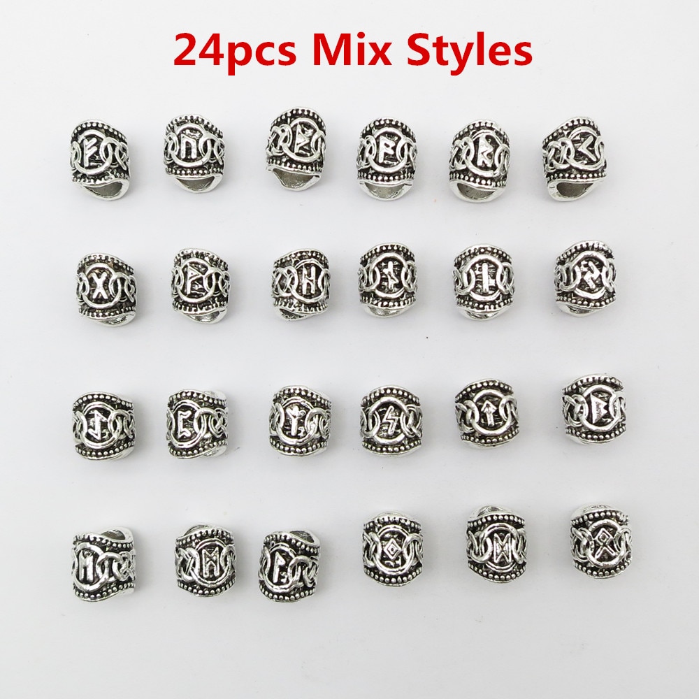 24Pcs/5Pcs Viking Rune Haar Vlecht Dread Dreadlock Baard Kralen Ringen Buizen Voor Mannen Vrouwen Haar Accessoires