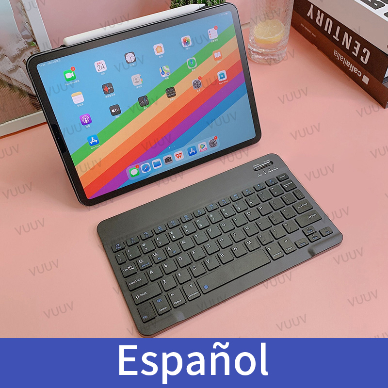 Hiszpańska klawiatura kompatybilna z Bluetooth dla tabletu rosyjska portugalska Android iOS Mini bezprzewodowa klawiatura tabletu dla ipada: Spanish Black