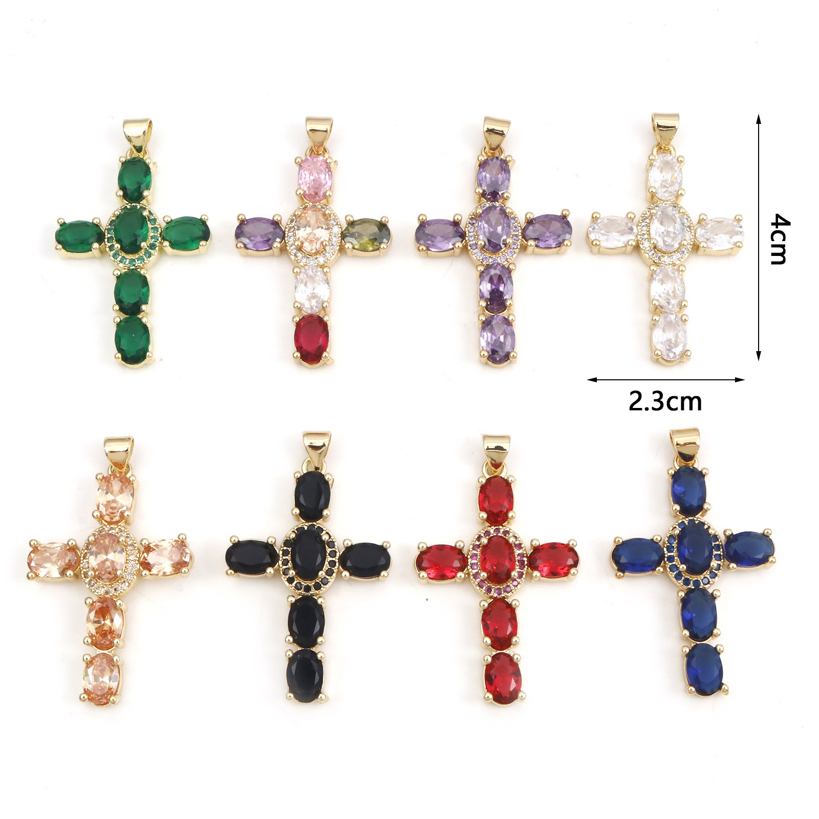 Colgantes de Cruz religiosa de cobre para mujer, abalorios de Metal de Color dorado Multicolor, para hacer collares, pulseras, joyería de 4cm x 2,3 cm, 1 unidad
