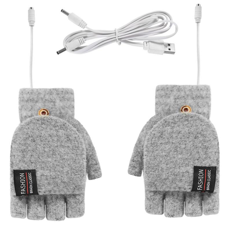 USB Clamshell Handschuhe USB Warme doppelseitige Heizung halb-Finger Handschuhe Radfahren Angeln Camping & Wandern Winter Halten warme: grau
