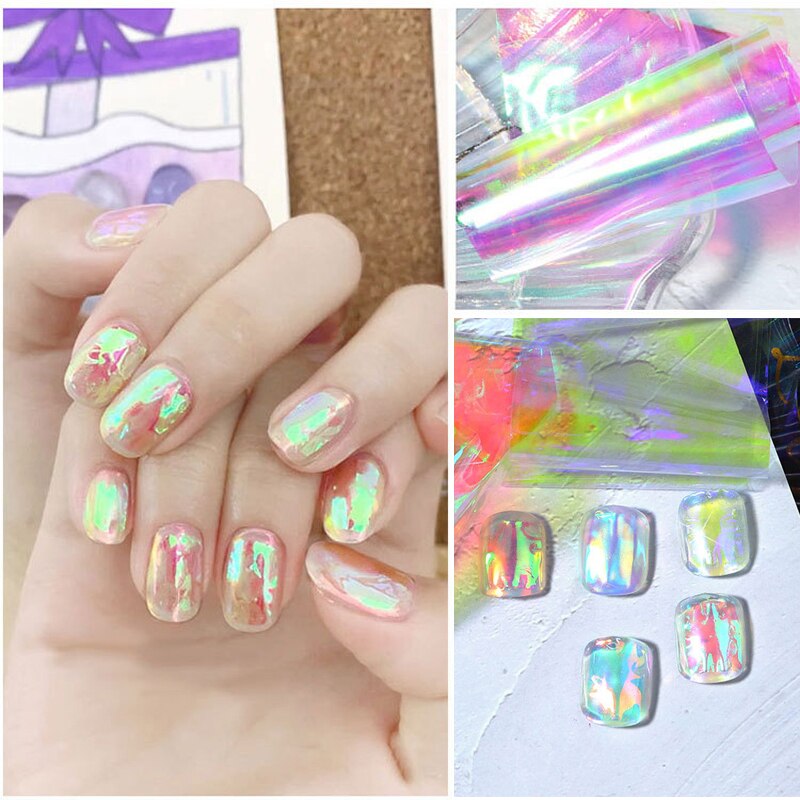 1 Bag Aurora Kleurrijke Cellofaan Ice Nail Stickers Decoratie Nail Art Transfer Stickers Nail Art Decals Nagels Accessoires