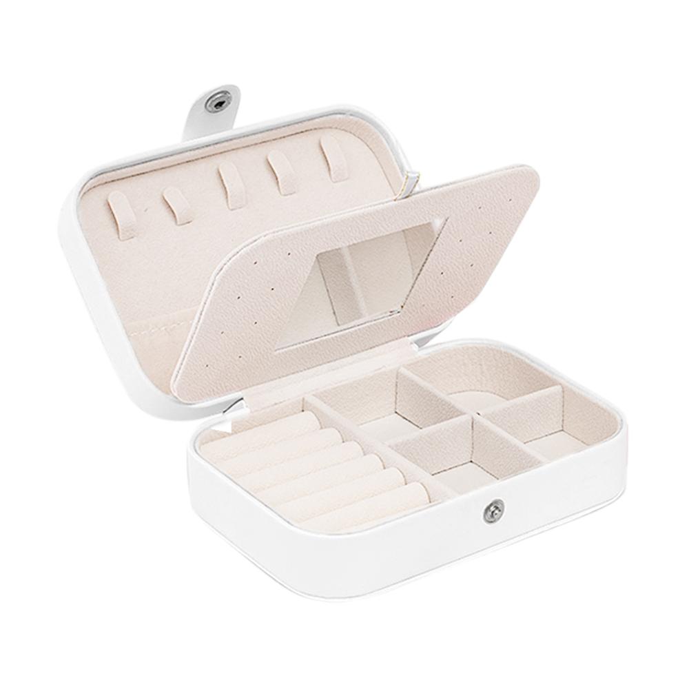 Expositor de joyas de terciopelo, caja de joyería de estilo coreano, caja de joyería portátil, anillo de cuero, caja de almacenamiento de joyas multifunción: Style C White