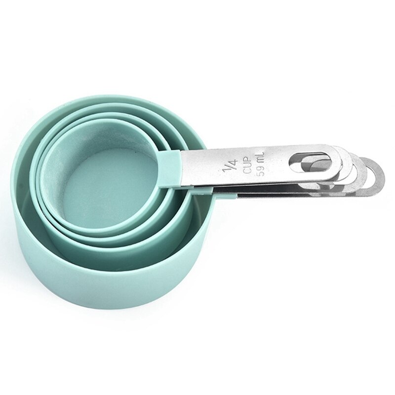 Juego de 4 cucharas y vasos medidores de cocina con mango de acero inoxidable, perfectas para herramientas para hornear fuentes de horno, utensilios de cocina: GR1