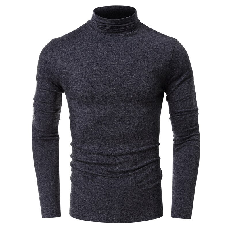 Camiseta de cuello alto de Color sólido para hombre, camisa básica de manga larga informal, Tops ajustados de Color sólido a la , otoño y primavera: S / Gris oscuro