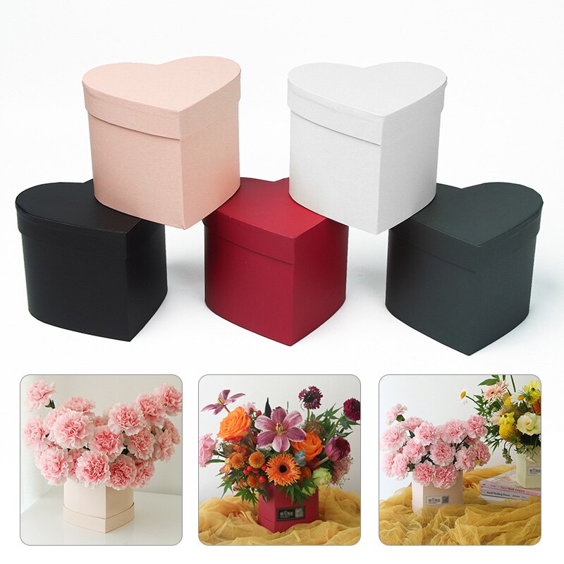 Florist Hat Boxes Red Heart Shaped Candy Boxes Bucket Box Packaging Boxes Party Valentine's Day Flowers Living Vase