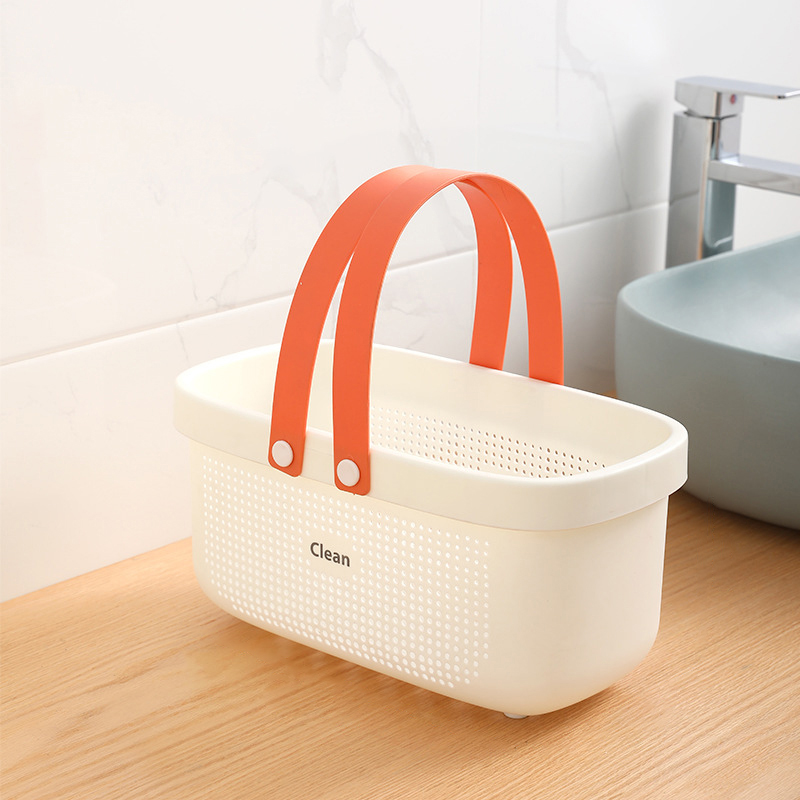 Bath Drain Basket Portable Storage Basket Bath Basket Rattan Plastic Bathroom Storage Box Snack Cosmetic Wash Storage Box: White-L