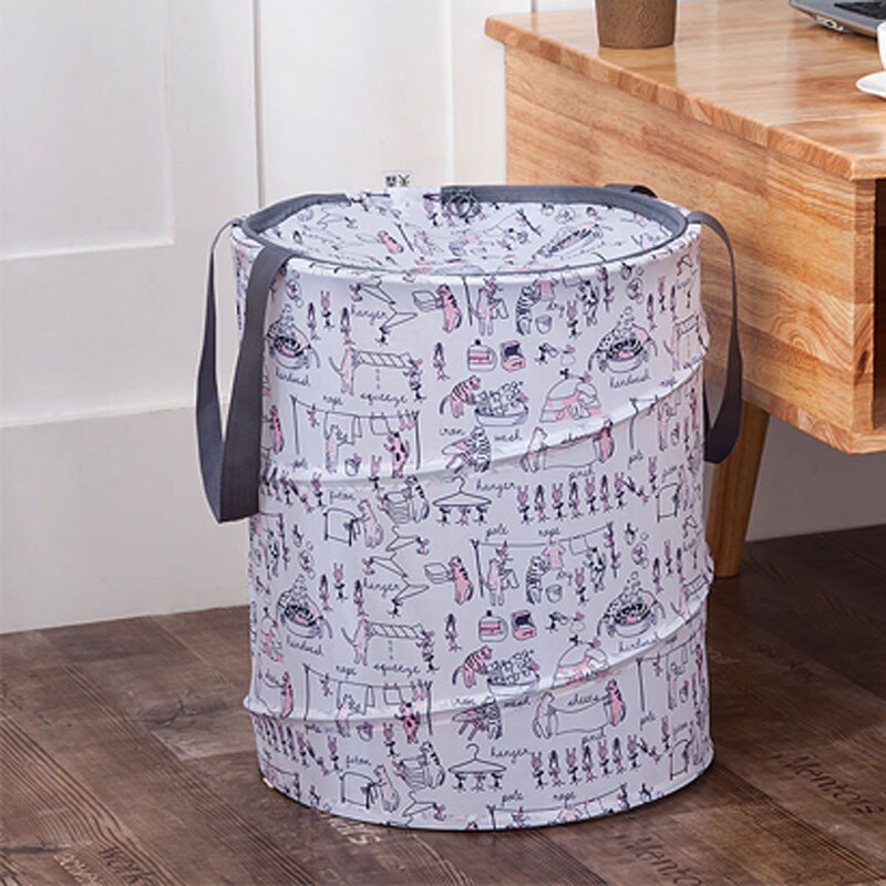 Folding Storage Basket Dirty Clothes Basket Oxford With Zipper Cover Clothing Toy Organizer LaundryBasket Home Storage Bucket: 35x45cm / Cat and mouse
