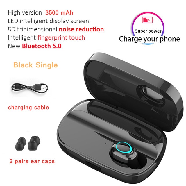 3500mAh LED Bluetooth Wireless Earphones Headphones Earbuds TWS Touch Control Sport Headset Noise Cancel Earphone Headphone: S11 single Ear B