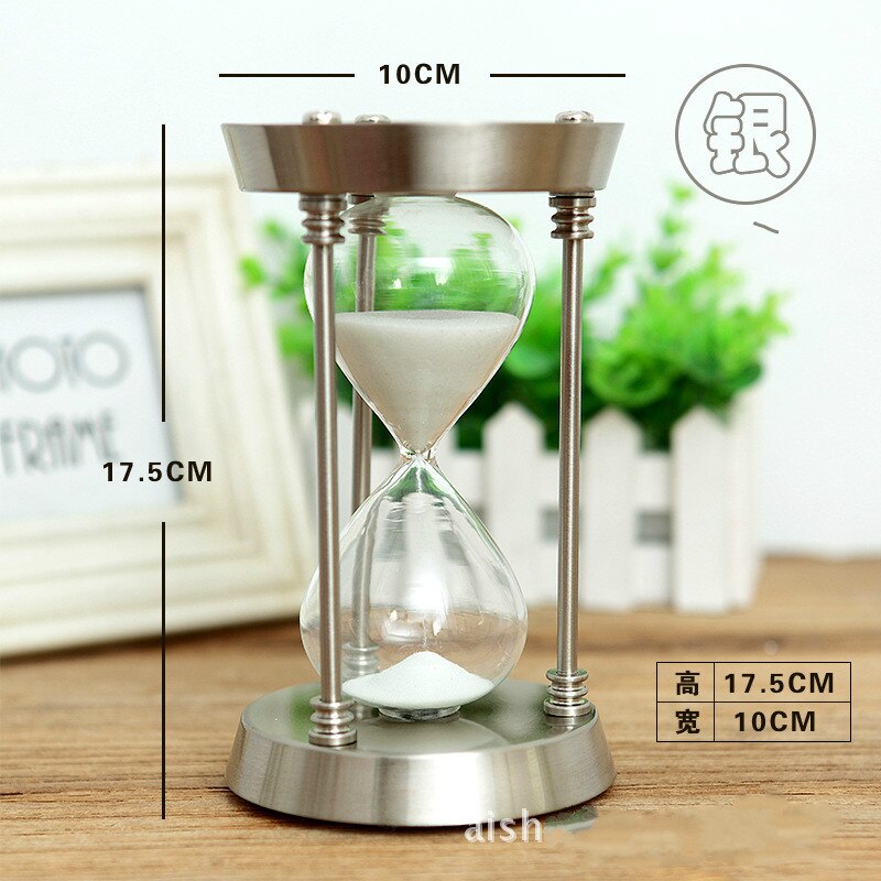 Retro metal time hourglass pendulum timer Sand Timer Wooden Hour Glass Clock Home Decoration Decor: 15 min silvery